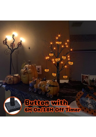 Cadılar Bayramı Ev Dekorasyonu, 24 Turuncu Işık Ve 8 Balkabağı Süsüyle 2 Ft Cadılar Bayramı Ağacı, Işıklı Cadılar Bayramı Süslemeleri Siyah Ağaç Çok Renkli