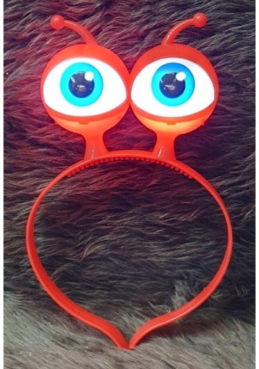 Led Işıklı Pilli 3 Farklı Modda Yanan Uzaylı Göz Parti Tacı Kırmızı Renk 18x12 Cm