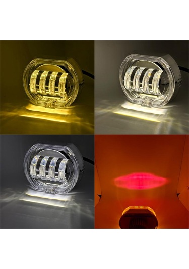 Motosiklet Elektrikli Araç Genel Modifikasyon Led Far 4 Boncuk Çift Lens Lambaları, Stil: Buz Mavisi Diyafram+kırmızı Şeytan Gözü