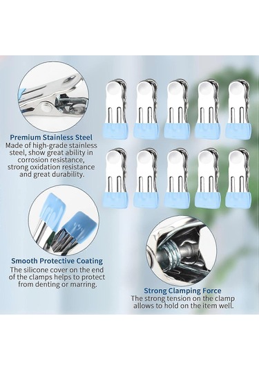 Ganzhoushop Çamaşır Mandalları Çamaşır İpi Mandalları Paslanmaz Çelik Çamaşır Mandalları Klipsleri Giysiler Kotlar Havlular İçin Güçlü Metal Mandallar Fotoğraflar, 10'lu Paket Mavi Çok Renkli