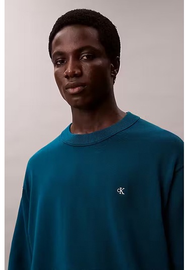 Erkek Regular Fit Monogram Nakışlı Kazak - Petrol Mavisi Deep Sea Teal