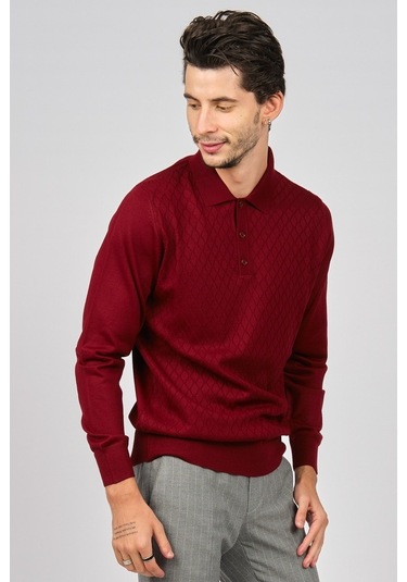 Pave Erkek Baklava Desenli Yün Kazak 4536034 Bordo Bordo