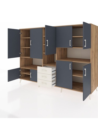 Kronos Dolap 13 Raflı 3 Çekmeceli 9 Kapaklı 220x59x163 Çam-antras Çam-antrasit/aytaşı