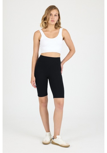 Malabadi Kadın Siyah Penye Modal Yüksek Bel Sporcu Biker Tayt 1911 SiYAH