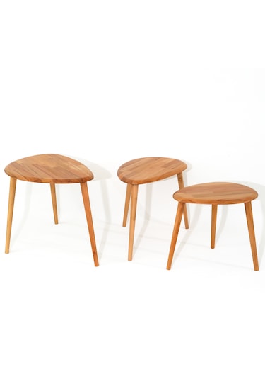 Naturel Masif Modern Doğal 3'lü Zigon Sehpa Seti