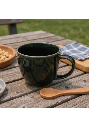 Vintage Seramik Kahve Kupası Koyu Yeşil