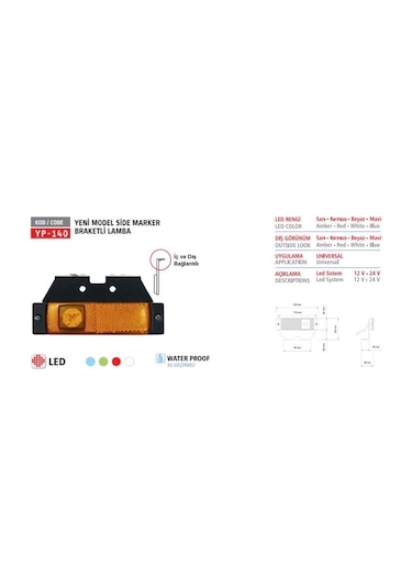 Yuce Plastık Sıde Marker Yenı Model Ledlı Mavı Braketlı 12/24v AOD-YUCEPLAST YP-140 M
