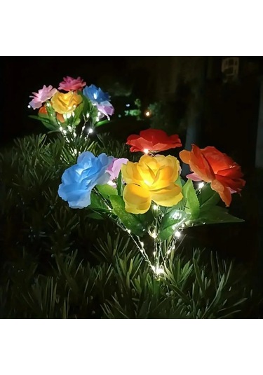 Hishopping 7 Başlı Renkli Led Güneş Gülü Bahçe Lambası, Veranda Ve Yol Aydınlatma Dekorasyon Işığıpembe Pembe