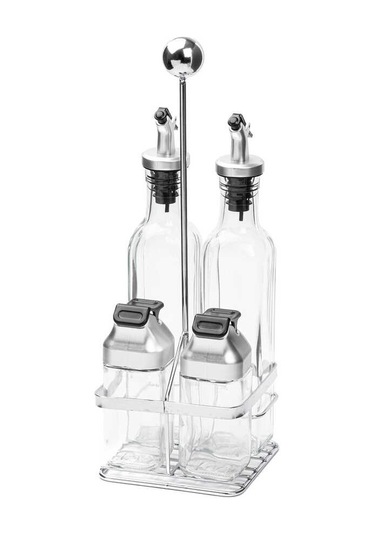 Tantitoni Metal Standlı 4lü Cam Sosluk Seti - Gri Kapaklı 170ml/80ml Şeffaf