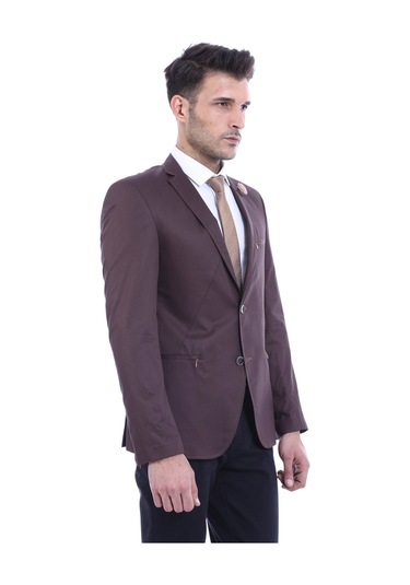 Wessi 2 Düğmeli Cepleri Fermuarlı Erkek Kahverengi Ceket Kahverengi