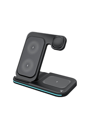 Geeksen 95 Siyah Çok Fonksiyonlu Katlanabilir Telefon, Kulaklık Ve Saat Şarj Aleti - İphone Ve Android Uyumlu