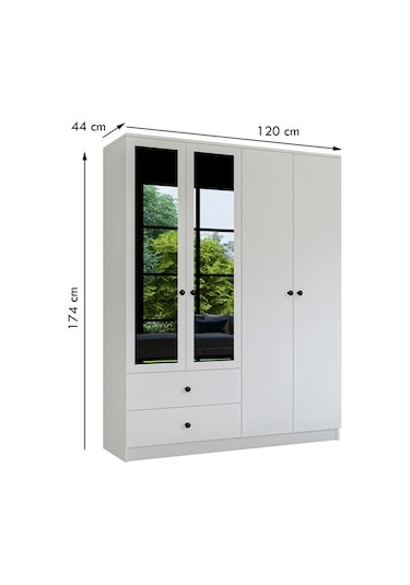 Metalia Gm 079 Novado Aynalı Düğme Kulplu 4 Kapı 2 Çekmeceli Gardırop