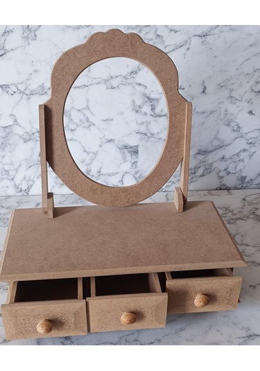 Hobi Adn Makyaj Kutu 3 Çekmece Aynalı Ahşap Mdf Ham Kutuda Sevk El Yapım