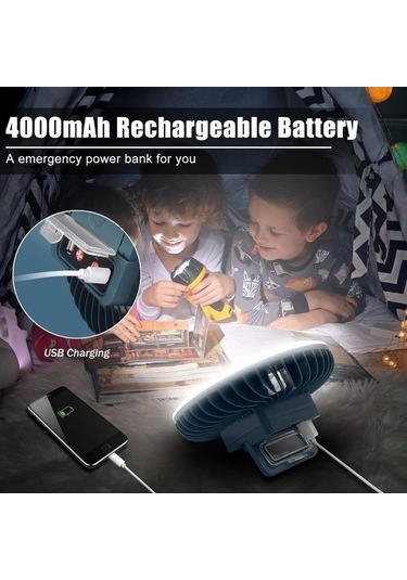 Pazly Mini Kamp Işığı Ve Fan, Usb Şarjlı Acil Durum Işığı, Kamp Çadır Işığı, Mavi Mavi