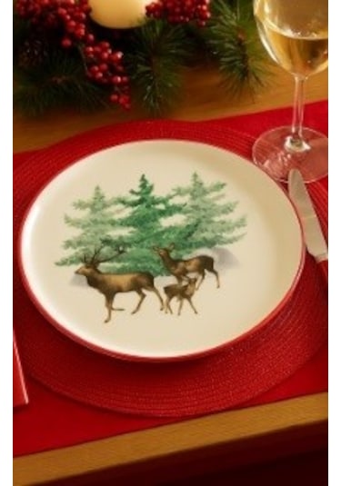 Yılbaşı Servis Tabağı Deer 27 Cm 6lı Set Bej