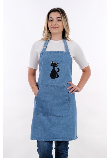 Ayarlanabilir Askılı Kot Mutfak Önlüğü Siyah Siyah