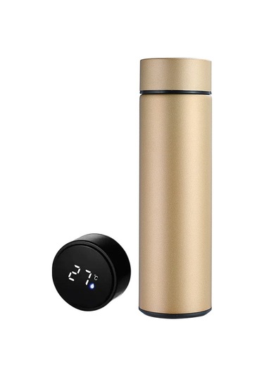 Enjoytime Akıllı Termos Su Kupası 500ml Paslanmaz Çelik Led Sıcaklık Ekranlı Altın Altın