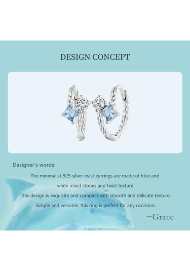 Wostu 925 Ayar Gümüş Narin Mavi Ve Beyaz Kübik Zirkonya Büküm Hoop Küpe Kadınlar İçin Takı Hediye