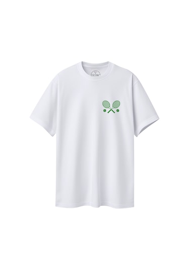 Velvoria Unisex Oversize Relaxed Tennis Baskılı Beyaz Renk T-shirt