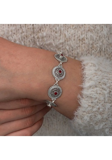 Artsmagazinmücevher Gümüş Telkari Yakut Taşlı Kadın Bileklik