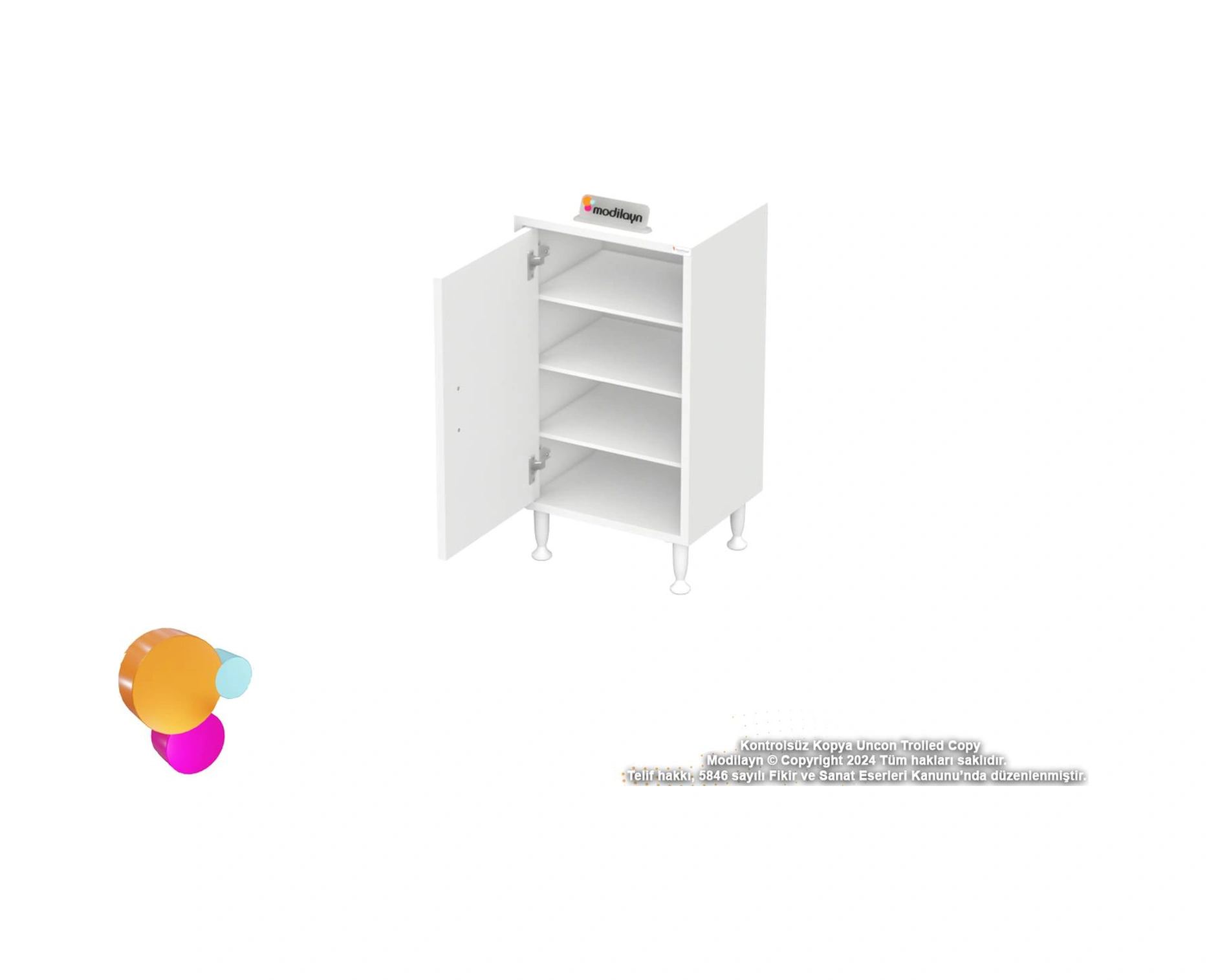 Efil Dolap Dar Alanlar İçin Çok Amaçlı Dolap 1 Kapaklı 4 Göz Raf Dolap 35x75x32,5 Cm Beyaz