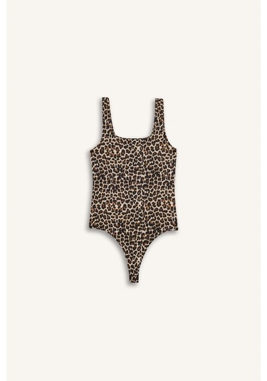 Defacto Leopar Desenli Kare Yaka Çıtçıtlı Body F9247ax25aubg115 Bej-bg115