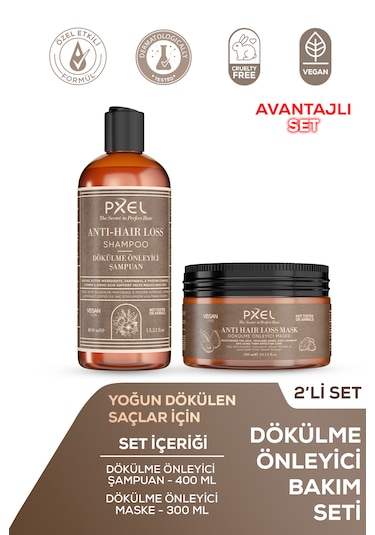 Pxel Dökülme Önleyici Şampuan - Maske 2 Li Set Vegan 400ml,300ml