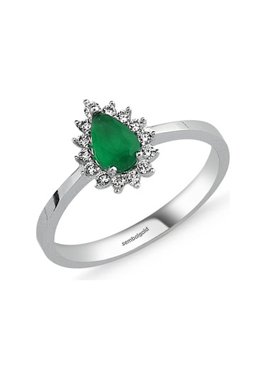 Sembol Gold Beyaz Altın Mini Set Zümrüt Damla 3lü Takım T7778 Renkli