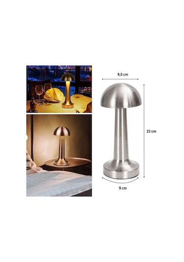 Buffer Mantar Model Silver Renk Şarjlı Dokunmatik 3 Renkli Led Masa Lambası -m11 Gümüş