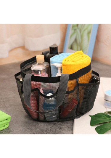 Qingmipy 7 Cep Derin Saklama Çantası, Hızlı Kuruyan Mesh Banyo Organizeri, Kamp Spor Seyahat İçin Asmalı Torbası Siyah