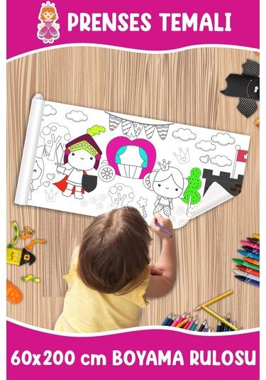Melolisa Prenses Temalı Dev Boyama Rulosu Bebek Ve Çocuk Için Eğitici 60x250 Cm Aktivite Kağıdı