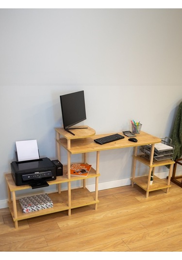 Çalışma Masası 5 Raflı Ahşap Ayaklı Dekoratif Modern Bilgisayar Ofis Masası - Safir Meşe-köşe Çalışma Masası 5 Raflı Ahşap Ayaklı Dekoratif Modern Bilgisayar Ofis Masası - Safir Meşe-köşe