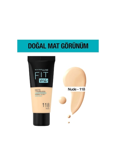 Maybelline New York Fondöten  Fit Me Matte  Poreless Foundation 118 Nude
