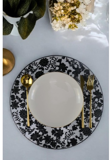 Digithome Acar 6 Lı Amerikan Servisi Supla Yuvarlak Siyah 38 Cm Acr-345 C320.033 Krem