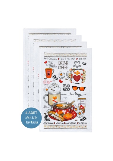 4lü Paket Baskılı Beyaz Mutfak Havlusu Modeli Read Books