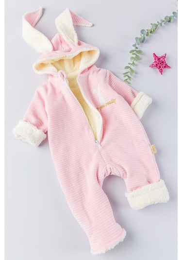 Tavşan Figürlü Kışlık Welsoft Kadife Astronot Kız/erkek Bebek Tulum 001