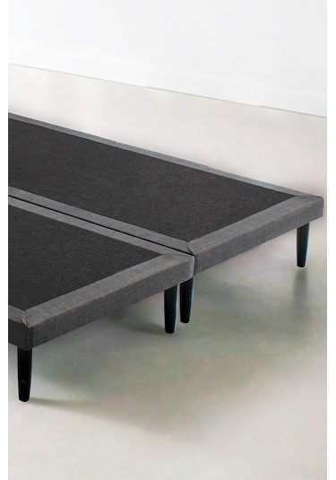 Niron Slim Karyola 180x200 Çift Kişilik Baza, Metal İskeletli Yüksek Ayaklı Koyu Gri Keten Kumaşlı