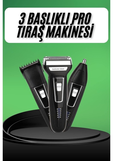 Tıraş Makinesi 3 Başlıklı T Başlıklı Hassas Ciltlere Özel Saç Sakal Vücut Kulak Ve Burun