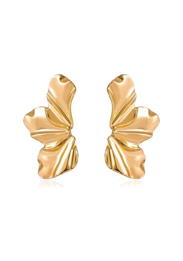 Moveevo Gümüş Kaplama Gül Yaprağı Desenli Asimetrik Akşam Giyimi Küpe, Doğal Aventürin Taşı, Kadınlar İçin Modern Takı, 50x25 Mm, 18g Gold