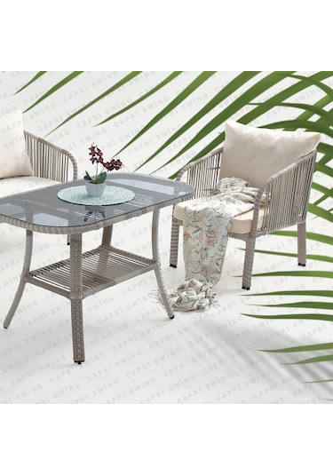 Capri Swing Artemis İkili Rattan Balkon Bahçe Takımı Beyaz