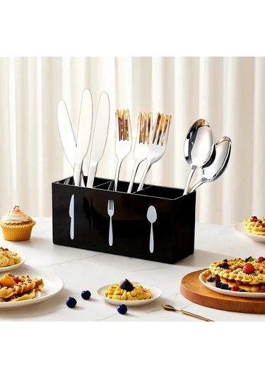 Cordial Ldq 3 Gözlü Plastik Çatal Kaşık Organizatörü Transparan Mutfak Çekmece Saklama Kutusu Şeffaf