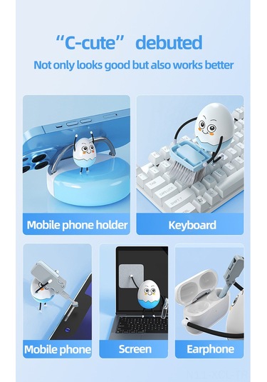 Konesam Gri Elektronik Aleti Temizleme Seti - Klavye, Kulaklık Ve Telefon Ekranı Temizleyici Fırça - Sıvısız Çok Fonksiyonlu Araç