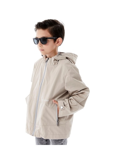 Benitto Kids Erkek Çocuk Kapüşonlu Mevsimlik Yağmurluk 51366 Bej