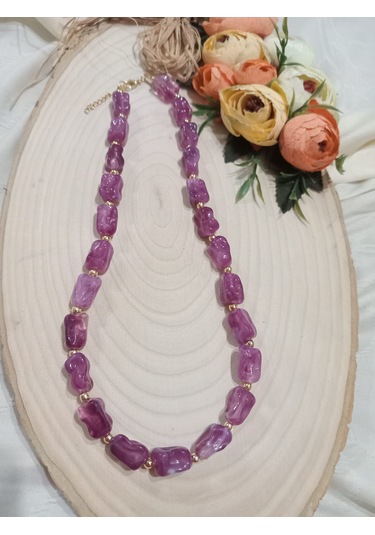 Mor Kesmeşeker Desenli Kolye Mor