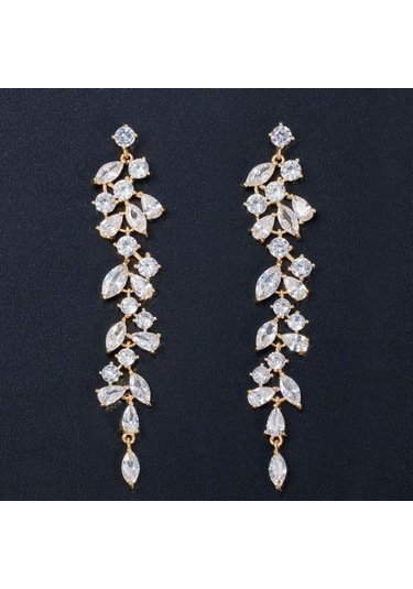 Novahub Altın Cmm Kübik Zirkonya Yaprak Uzun Bırak Dangle Küpe Kadınlar İçin Gelin Düğün Takısı Aksesuarları Hediye Altın Altın