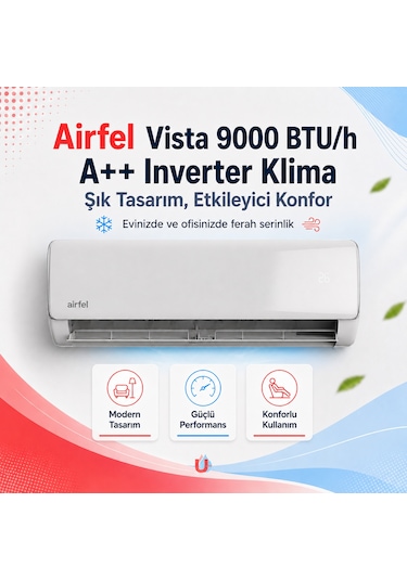 Airfel Vista Serisi 2026 9.000 Btu/h A++ R32 Inverter Klima