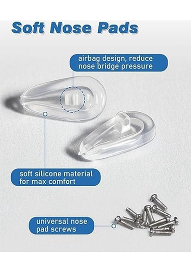 Leasetake Gözlük Burun Pedleri, Yumuşak Silikon Gözlük Burun Pedi Tamir Takımı 12 Çift Burun Pedleri, 24 Üniversal Vida