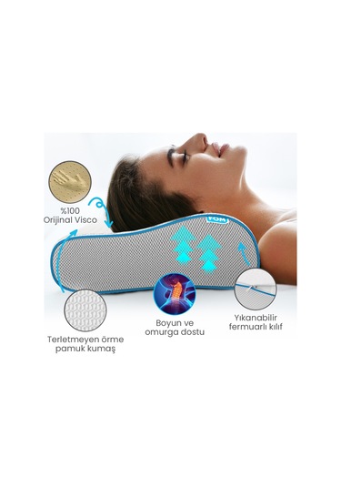 FOM Flex Tam Ortopedik Visco Konforlu Uyku Yastık, Ortopedik 60 x 40 x 14/11 Beyaz