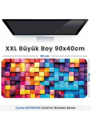 İlyuka Mousepad 90x40cm Büyük Boy Xxl Colorful Wooden Boxes