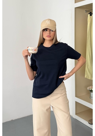 Giysa Kadın Bisiklet Yaka Pamuklu Basic T-shirt Lacivert - 26y 26650